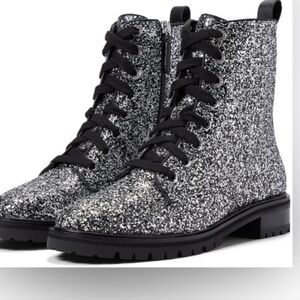 kate spade Silver Glitter Lace Up Boots